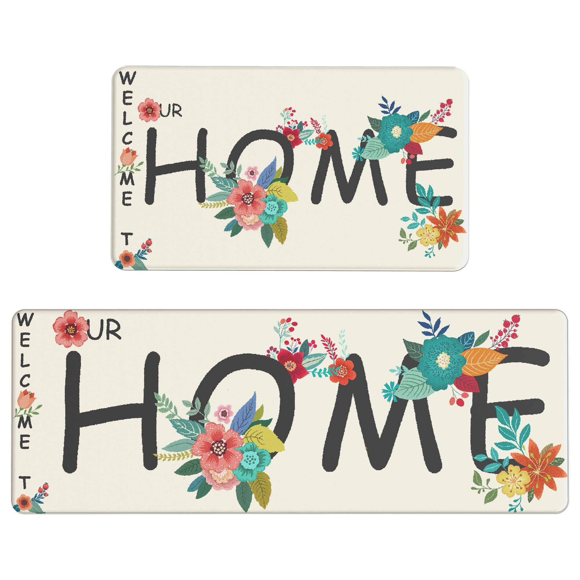 GENIMO Kitchen Mats for Floor 2PCs, Washable Anti Fatigue Mat for Cushioned, 17.3"x47"+17.3"x30", Waterproof Kitchen Rugs, Non Slip Comfort Standing Mat Rug for Home, Sink, Laundry, LightTaupeBrown