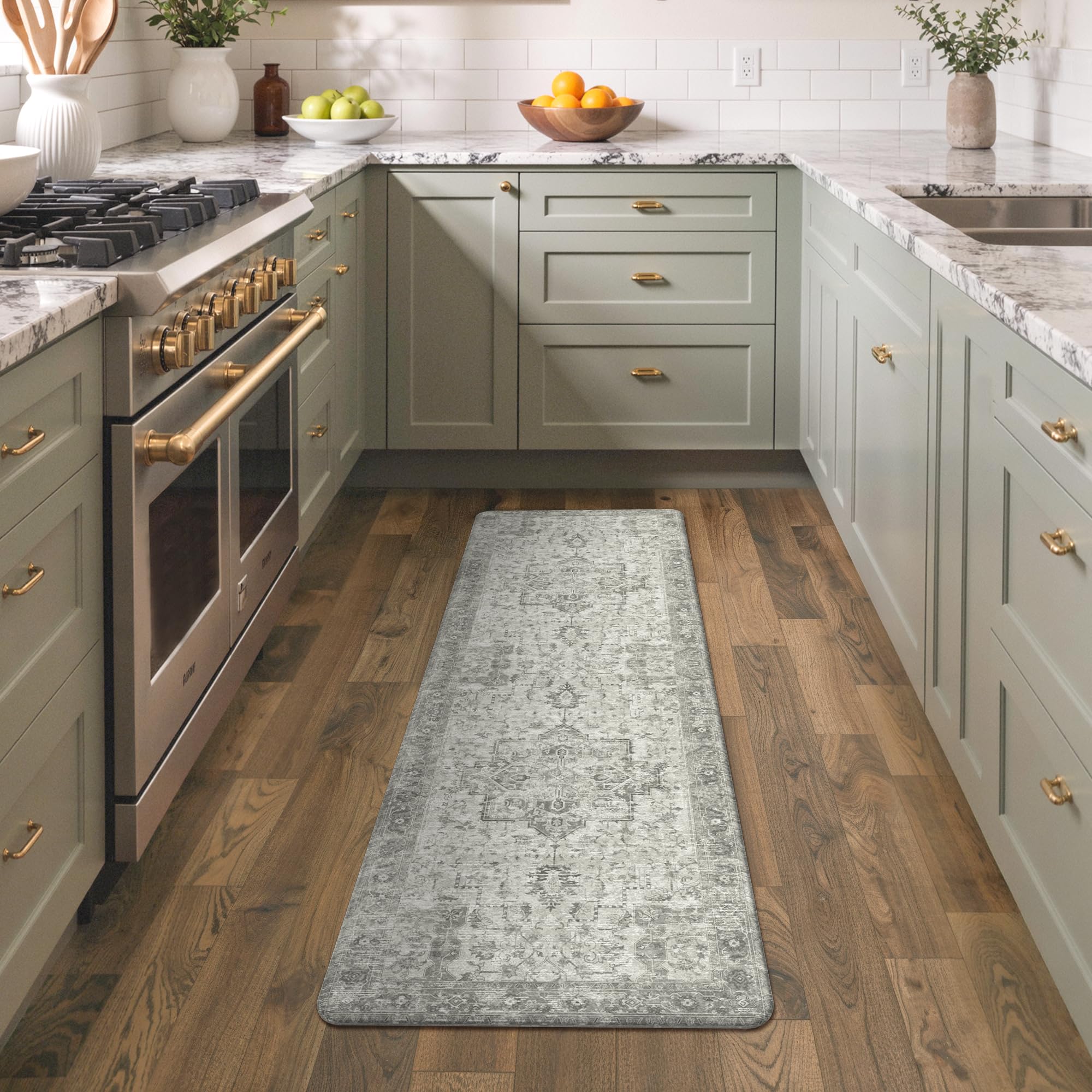 GENIMO Kitchen Mats for Floor 2PCs, Washable Anti Fatigue Mat for Cushioned, 17.3"x47"+17.3"x30", Waterproof Kitchen Rugs, Non Slip Comfort Standing Mat Rug for Home, Sink, Laundry, LightTaupeBrown