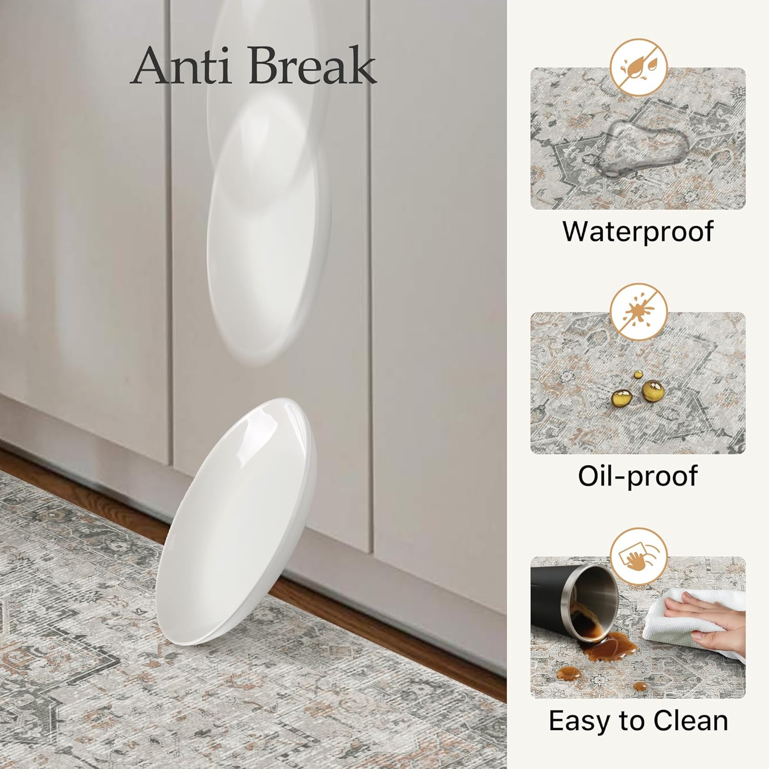 GENIMO Kitchen Mats for Floor 2PCs, Washable Anti Fatigue Mat for Cushioned, 17.3"x47"+17.3"x30", Waterproof Kitchen Rugs, Non Slip Comfort Standing Mat Rug for Home, Sink, Laundry, LightTaupeBrown