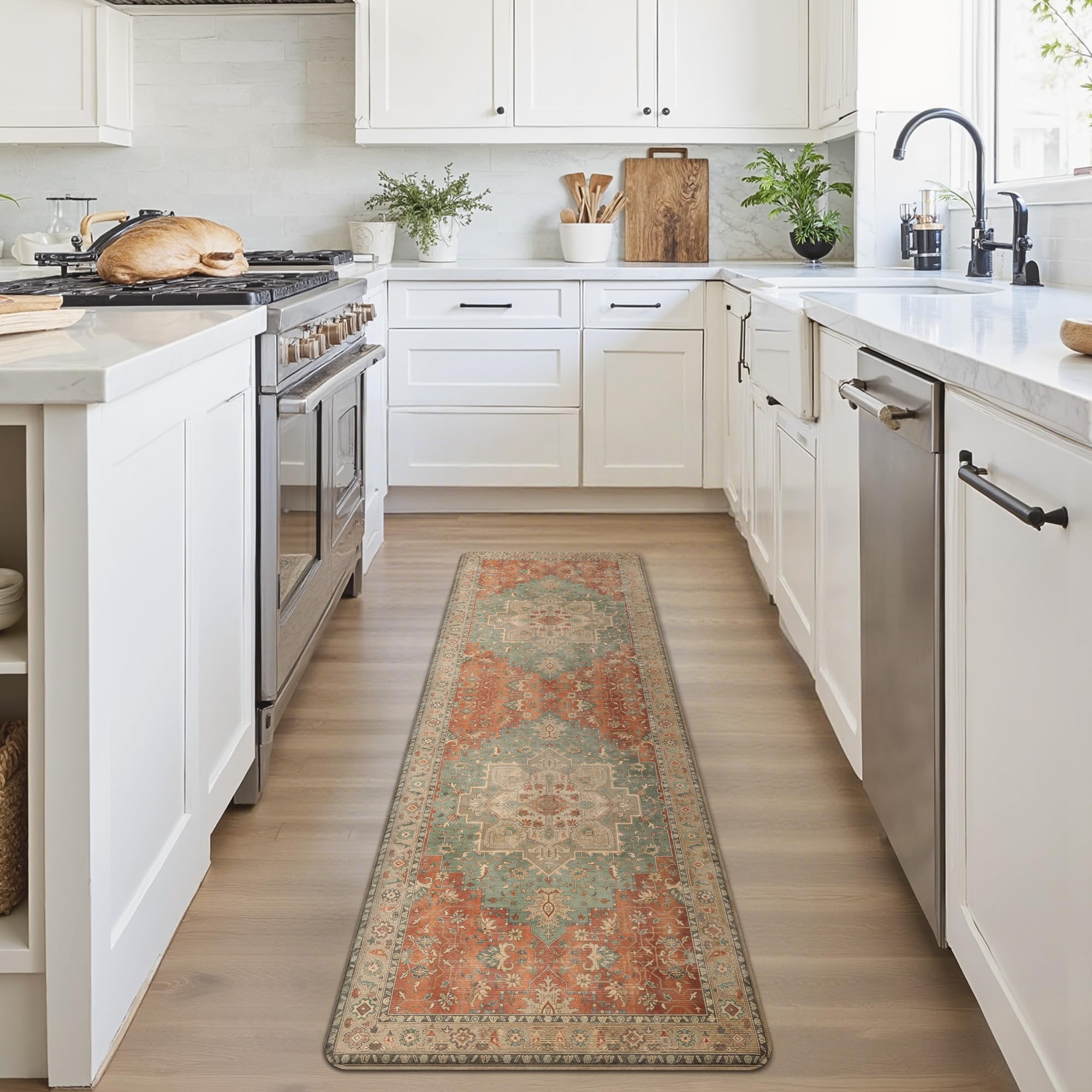 GENIMO Kitchen Mats for Floor 2PCs, Washable Anti Fatigue Mat for Cushioned, 17.3"x47"+17.3"x30", Waterproof Kitchen Rugs, Non Slip Comfort Standing Mat Rug for Home, Sink, Laundry, LightTaupeBrown