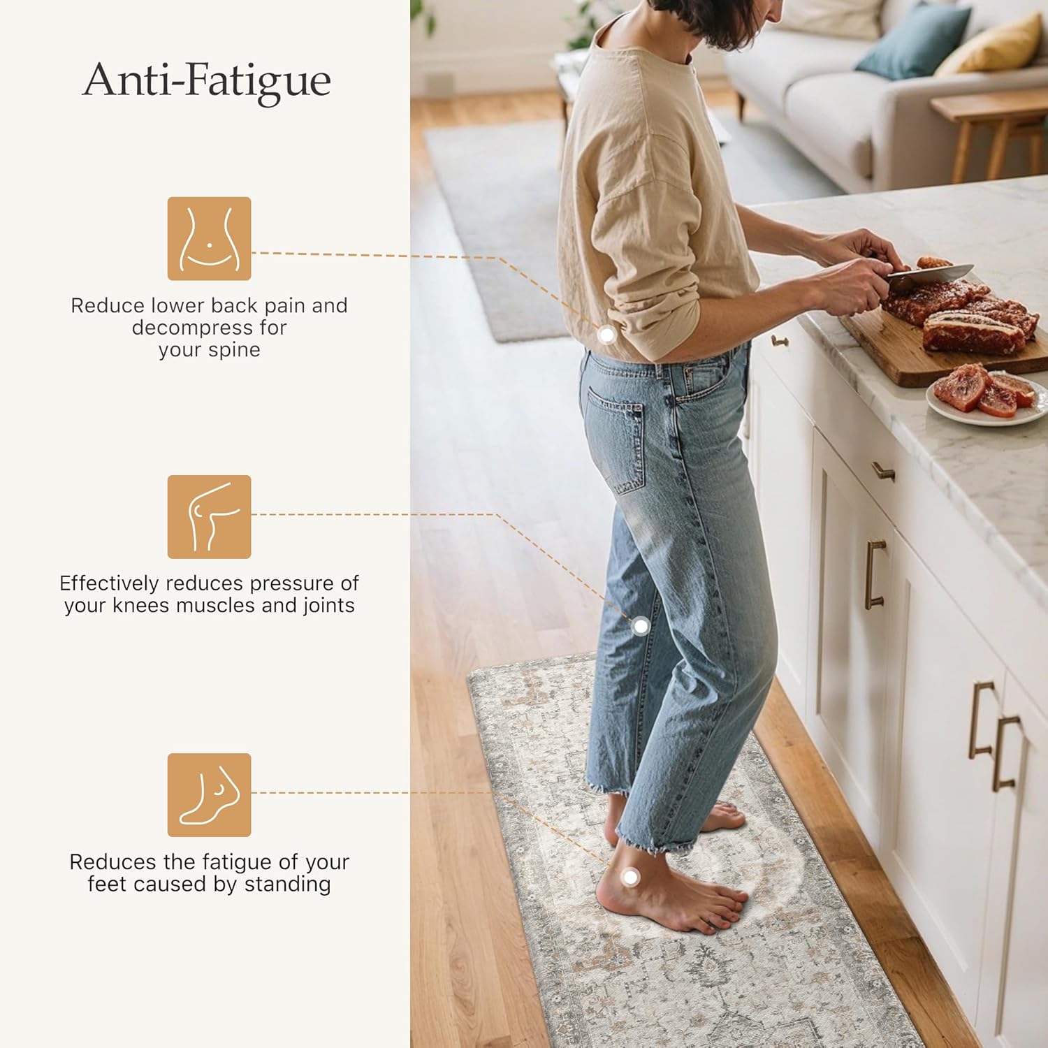 GENIMO Kitchen Mats for Floor 2PCs, Washable Anti Fatigue Mat for Cushioned, 17.3"x47"+17.3"x30", Waterproof Kitchen Rugs, Non Slip Comfort Standing Mat Rug for Home, Sink, Laundry, LightTaupeBrown