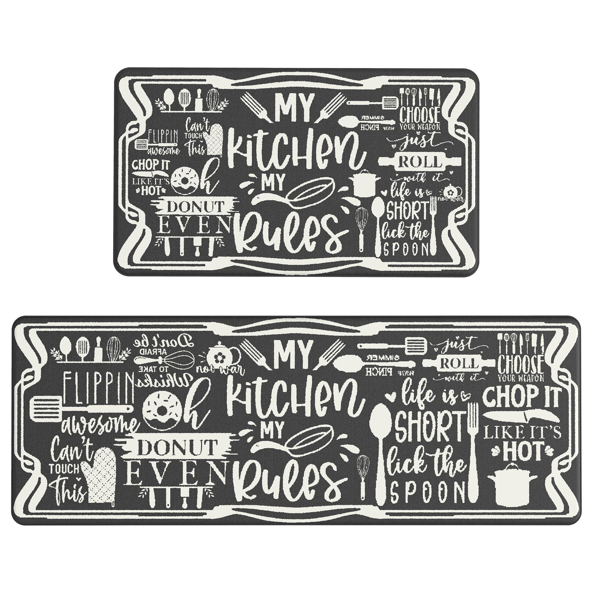 GENIMO Kitchen Mats for Floor 2PCs, Washable Anti Fatigue Mat for Cushioned, 17.3"x47"+17.3"x30", Waterproof Kitchen Rugs, Non Slip Comfort Standing Mat Rug for Home, Sink, Laundry, LightTaupeBrown