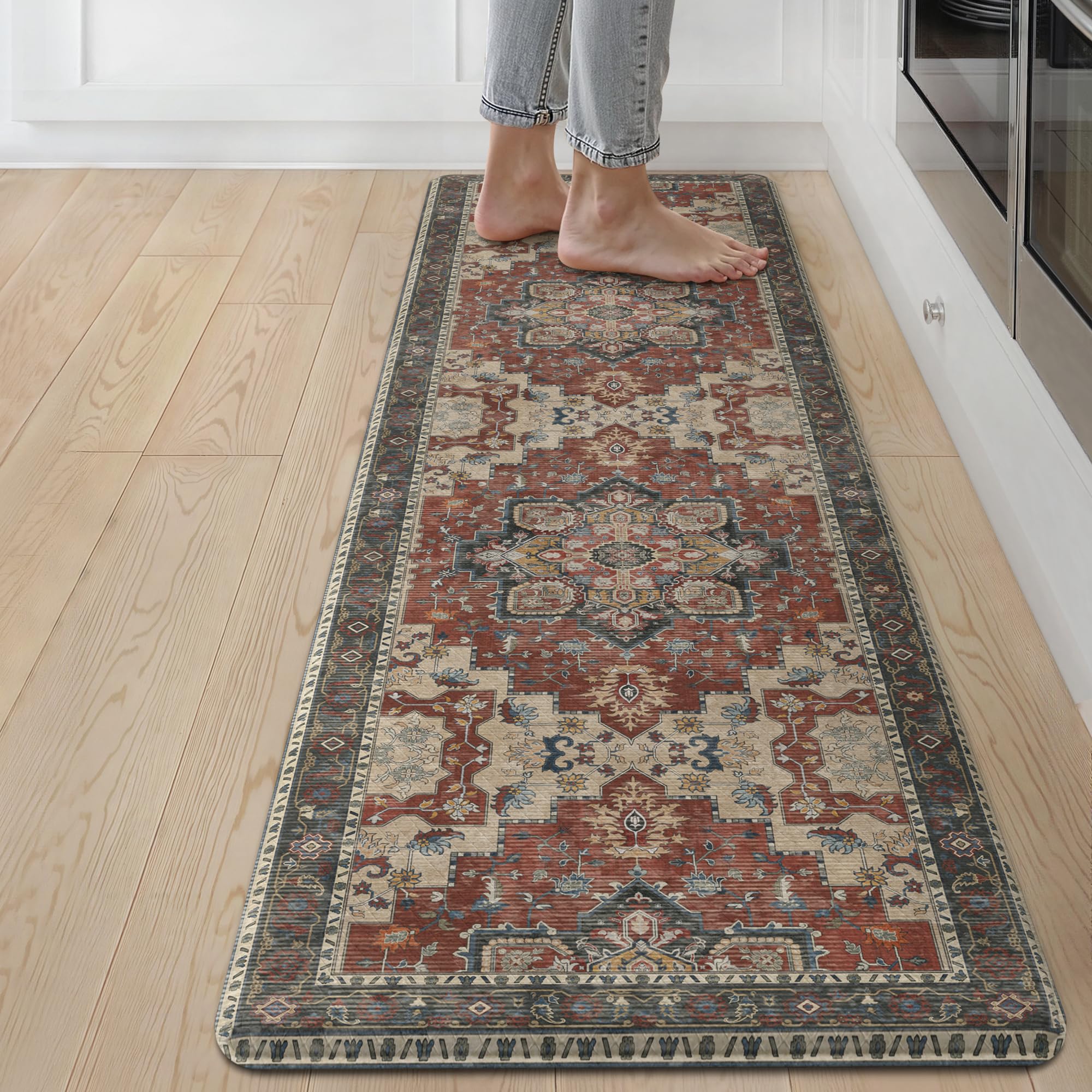 GENIMO Kitchen Mats for Floor 2PCs, Washable Anti Fatigue Mat for Cushioned, 17.3"x47"+17.3"x30", Waterproof Kitchen Rugs, Non Slip Comfort Standing Mat Rug for Home, Sink, Laundry, LightTaupeBrown