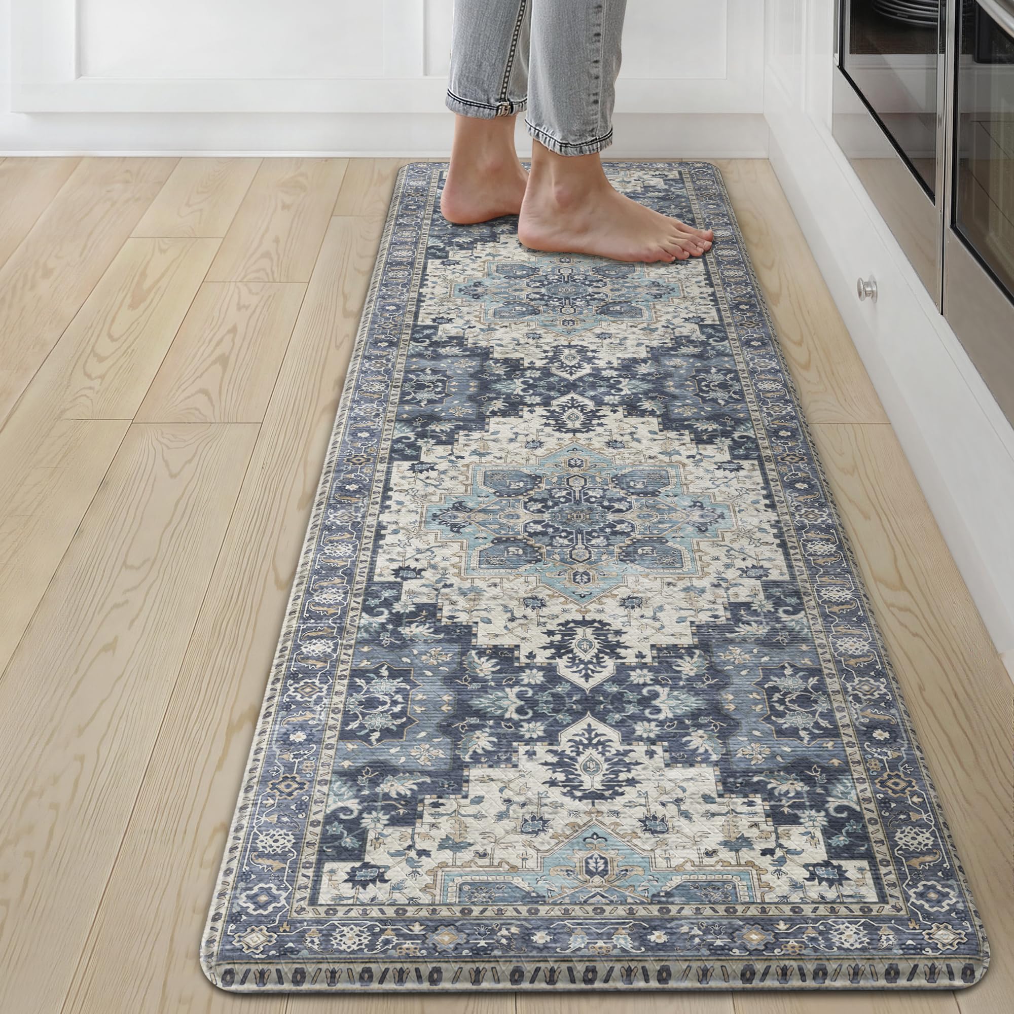 GENIMO Kitchen Mats for Floor 2PCs, Washable Anti Fatigue Mat for Cushioned, 17.3"x47"+17.3"x30", Waterproof Kitchen Rugs, Non Slip Comfort Standing Mat Rug for Home, Sink, Laundry, LightTaupeBrown