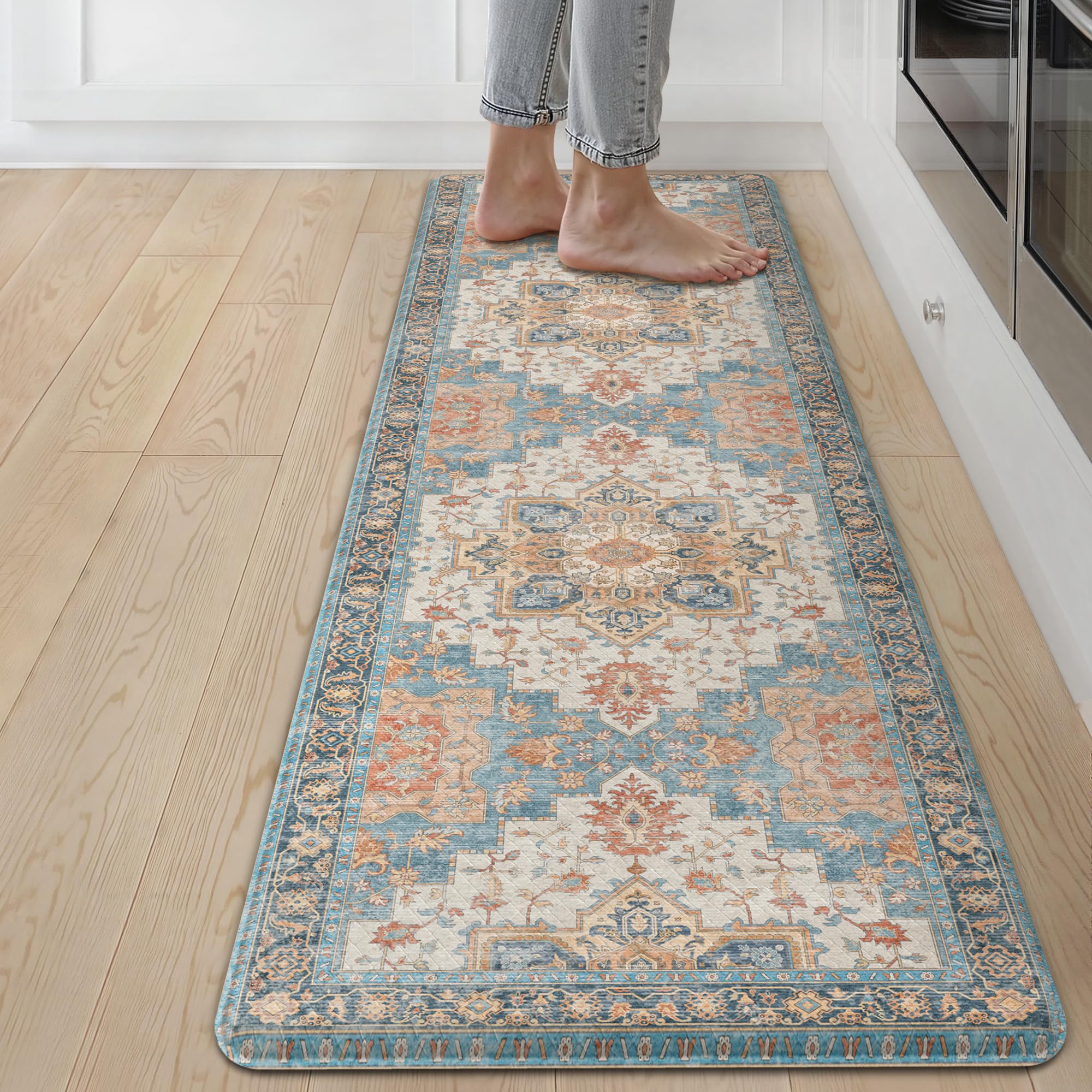 GENIMO Kitchen Mats for Floor 2PCs, Washable Anti Fatigue Mat for Cushioned, 17.3"x47"+17.3"x30", Waterproof Kitchen Rugs, Non Slip Comfort Standing Mat Rug for Home, Sink, Laundry, LightTaupeBrown